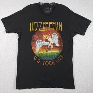 Led Zeppelin Mens T-Shirt US Tour 1975 Icarus Large Black Rock Band Tee EUC